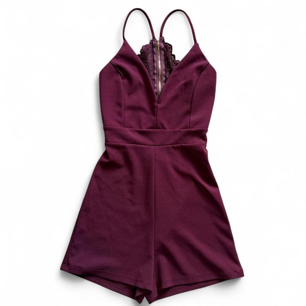 Guess Burgundy Romper with Lace Trim